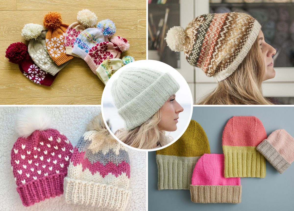 a collection of easy knitted beanies