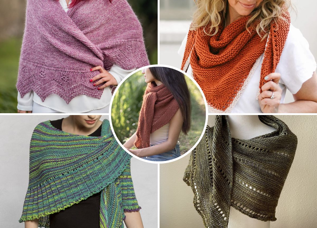 a collection of elegant knitted shawls