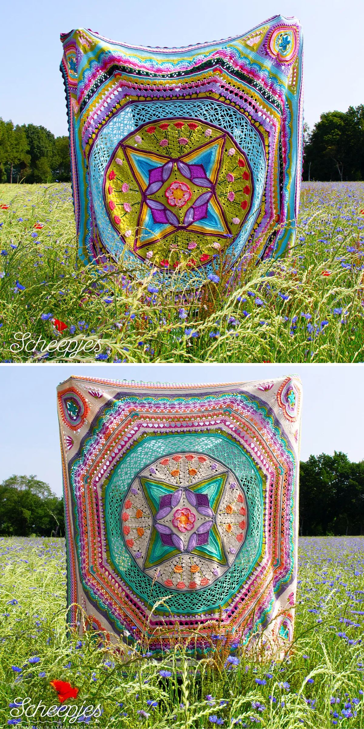 a crochet-along blanket with intricate floral motifs