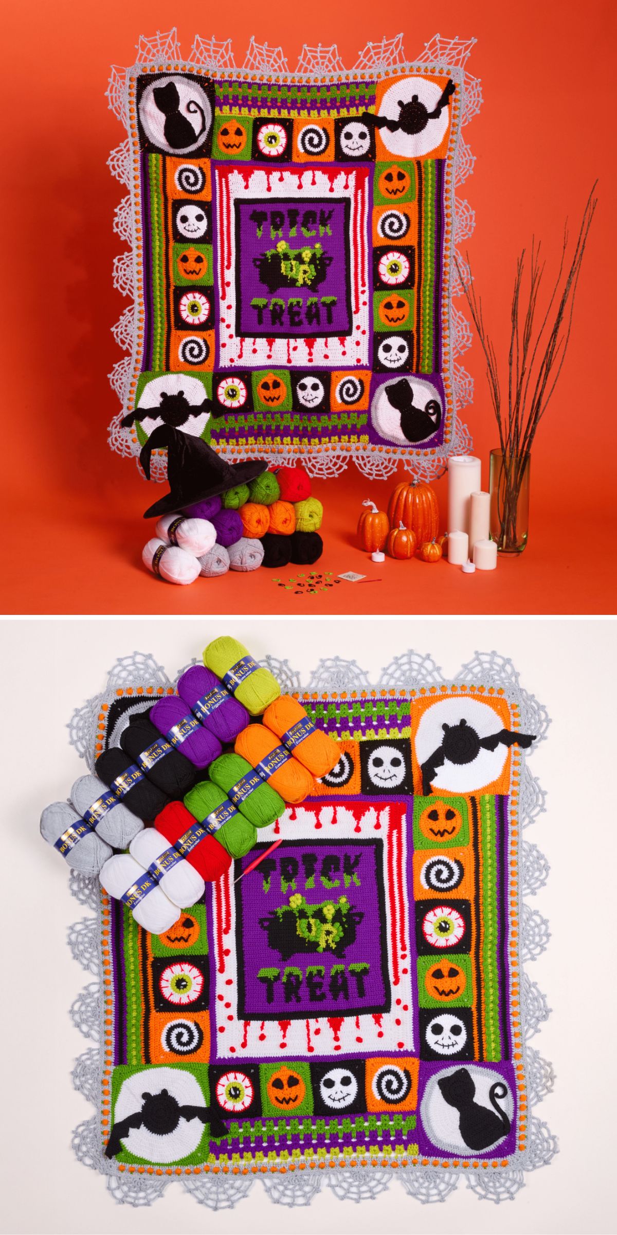 a detailed crochet halloween CAL blanket
