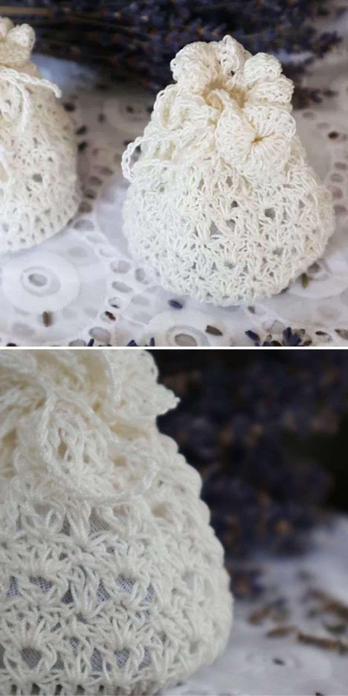 a white lace crochet sachet