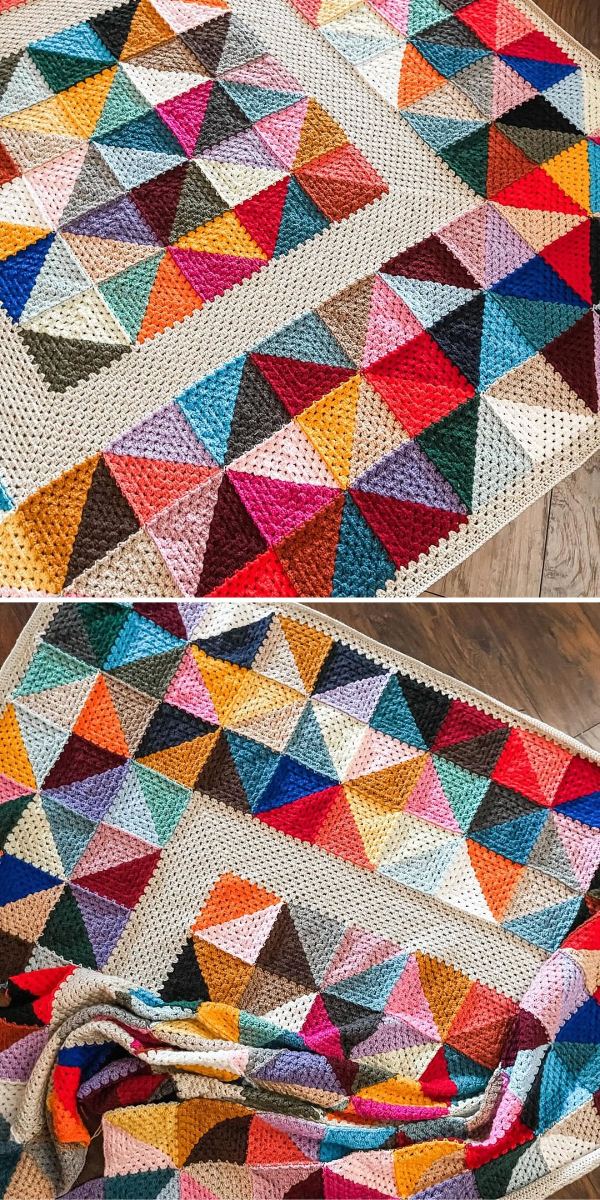 a colorful crochet spinwheel blanket