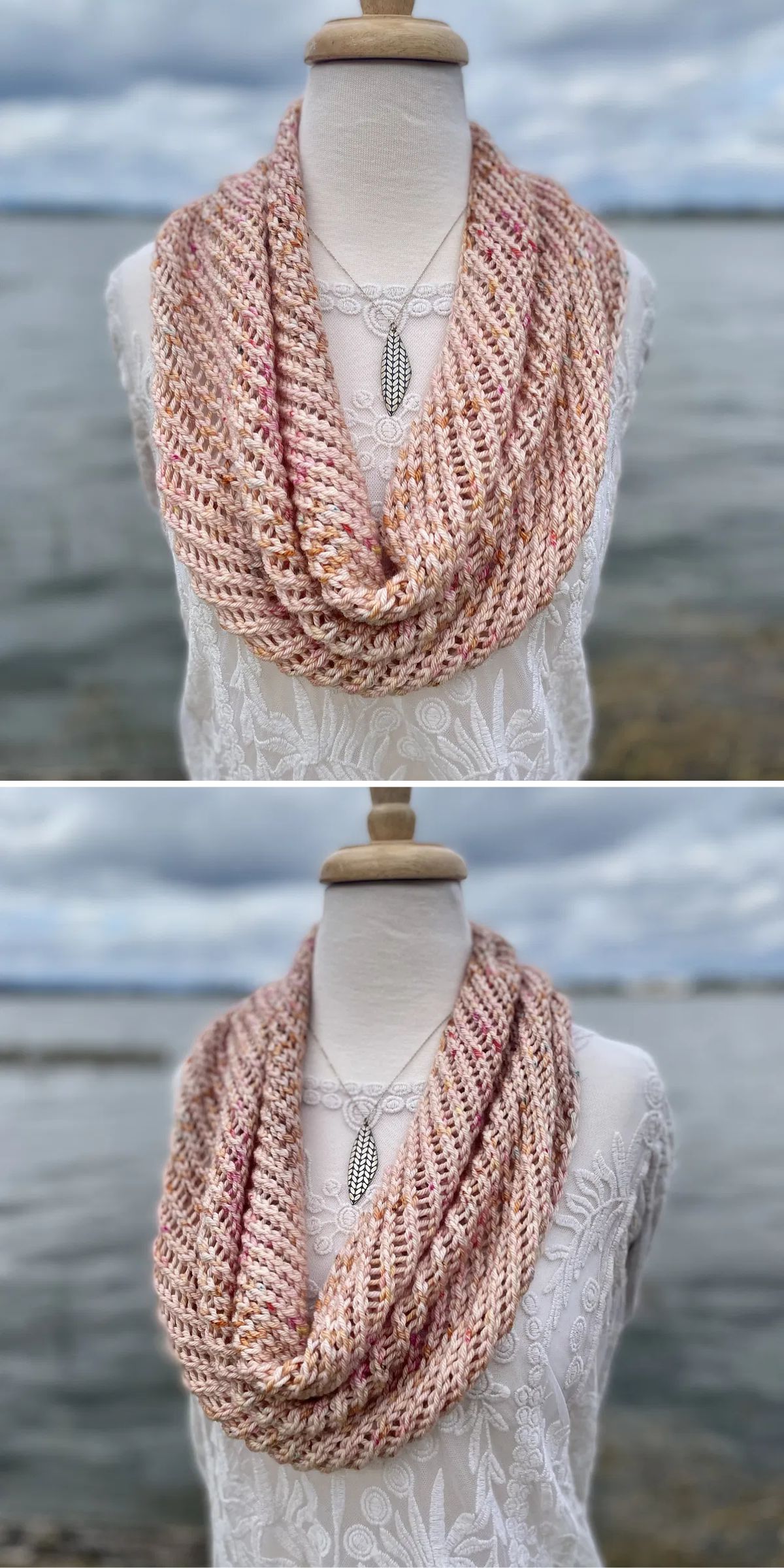 a modern knitted cowl on a mannequin