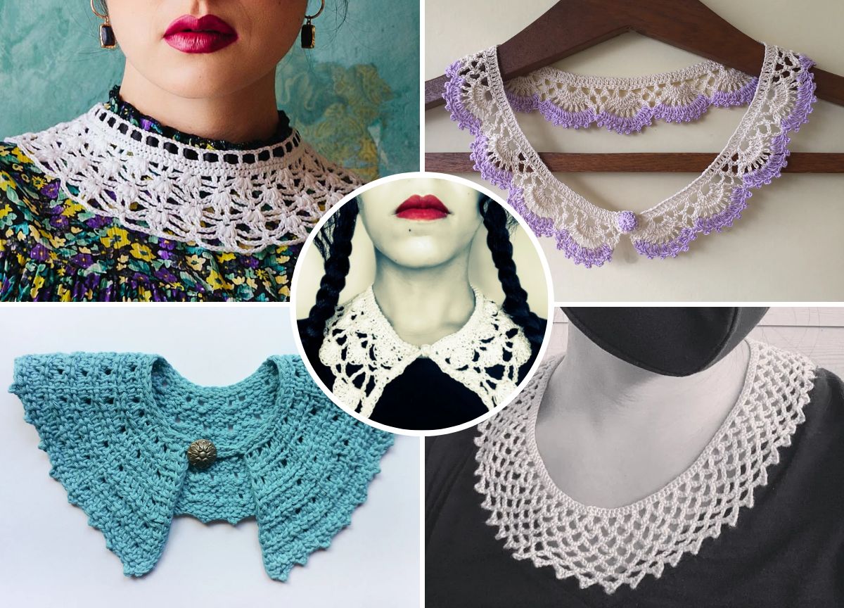 a set of lace crochet collars