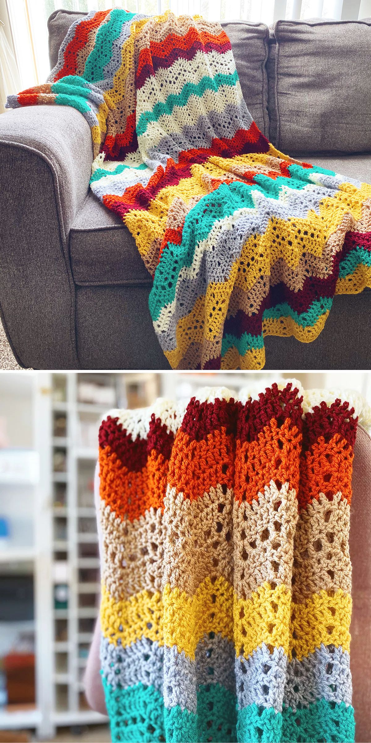 crochet chevron blanket in fall colors