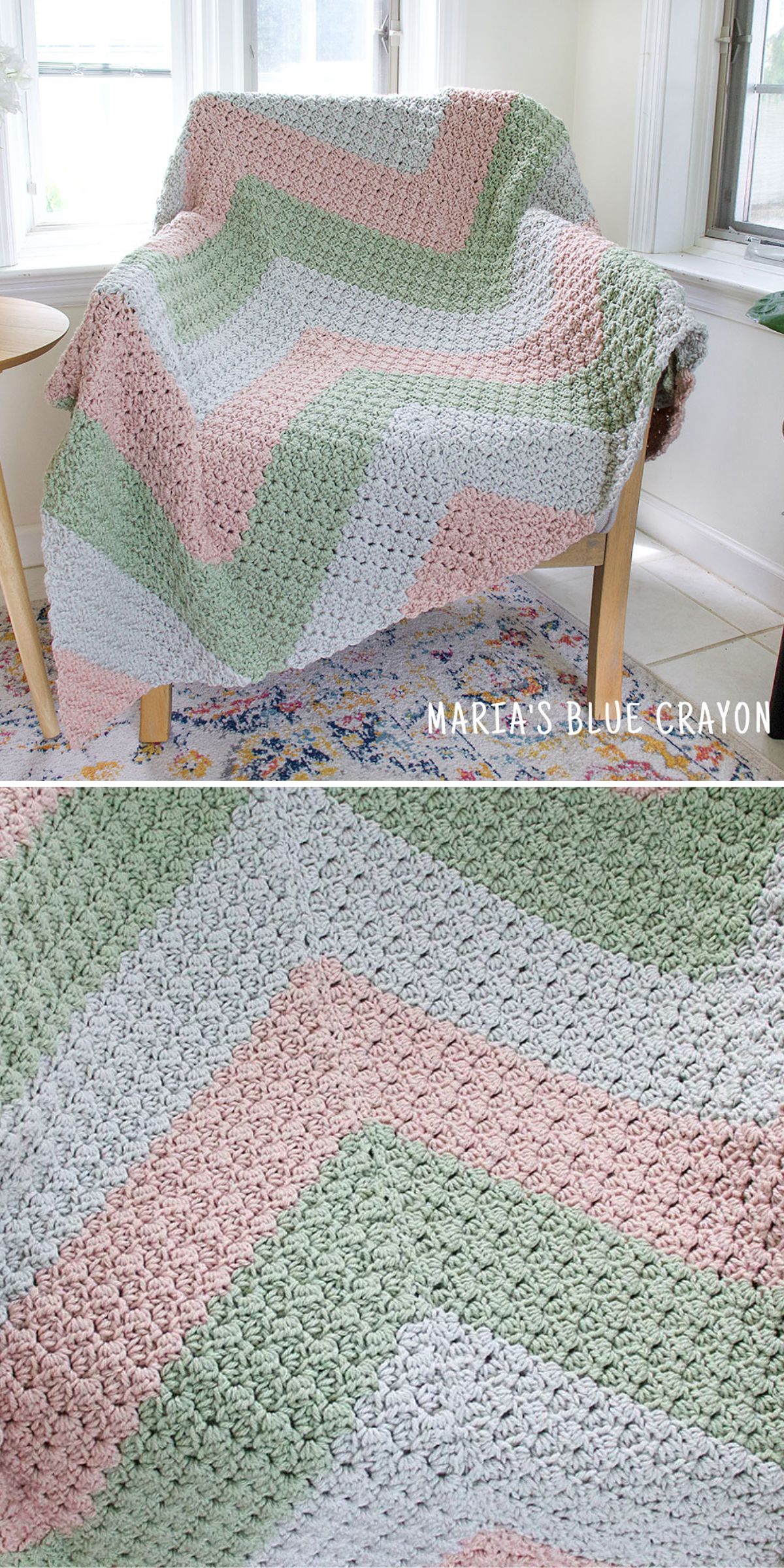 a crochet corner-to-corner blanket in light colors