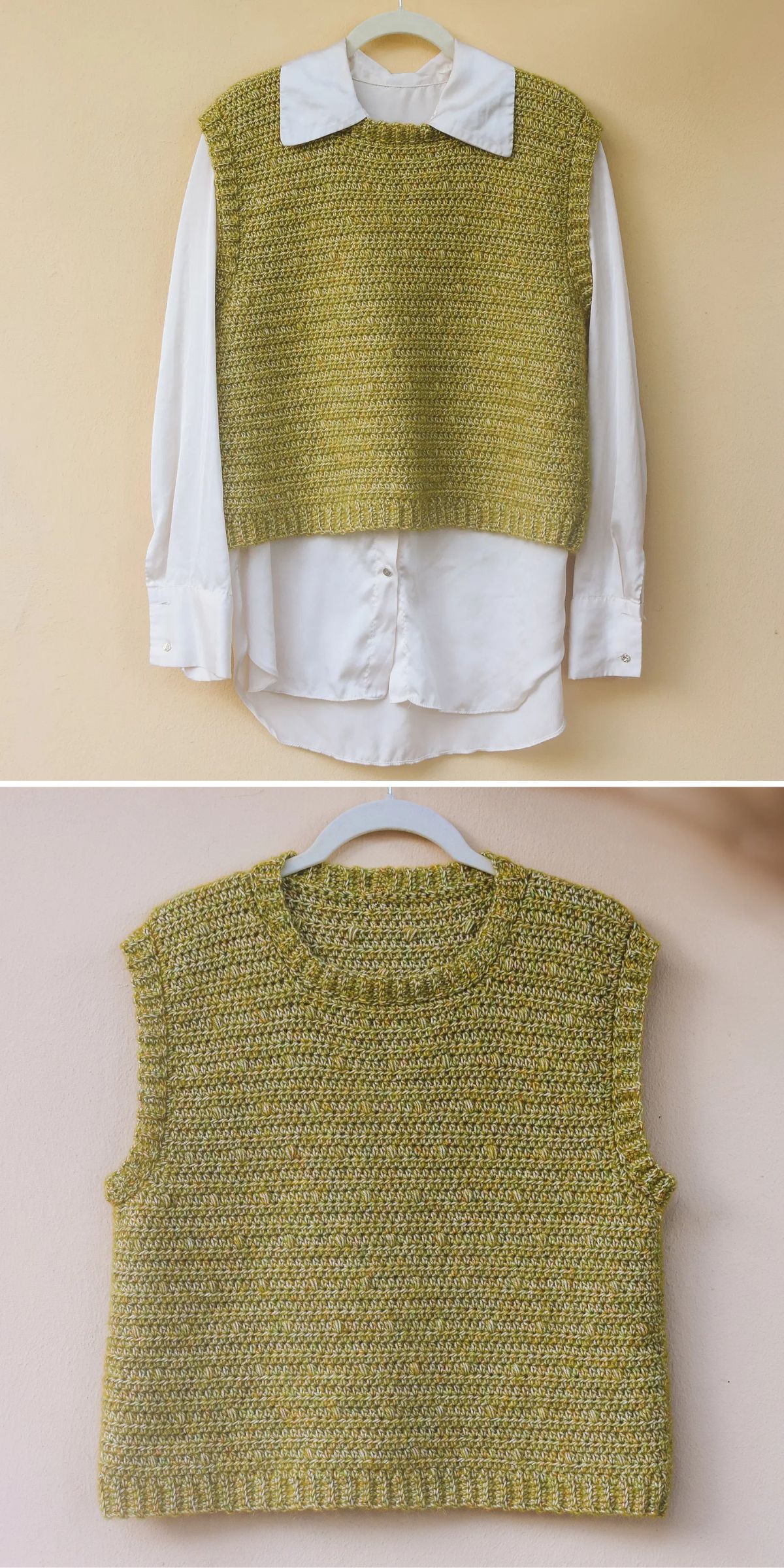 a simple crochet vest in a yellow-green color