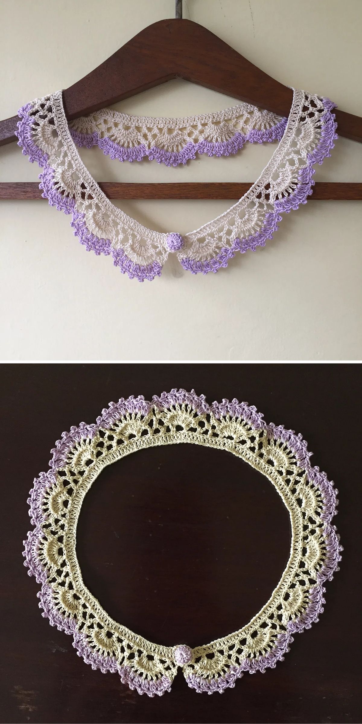 a lace crochet collar featuring a retro design