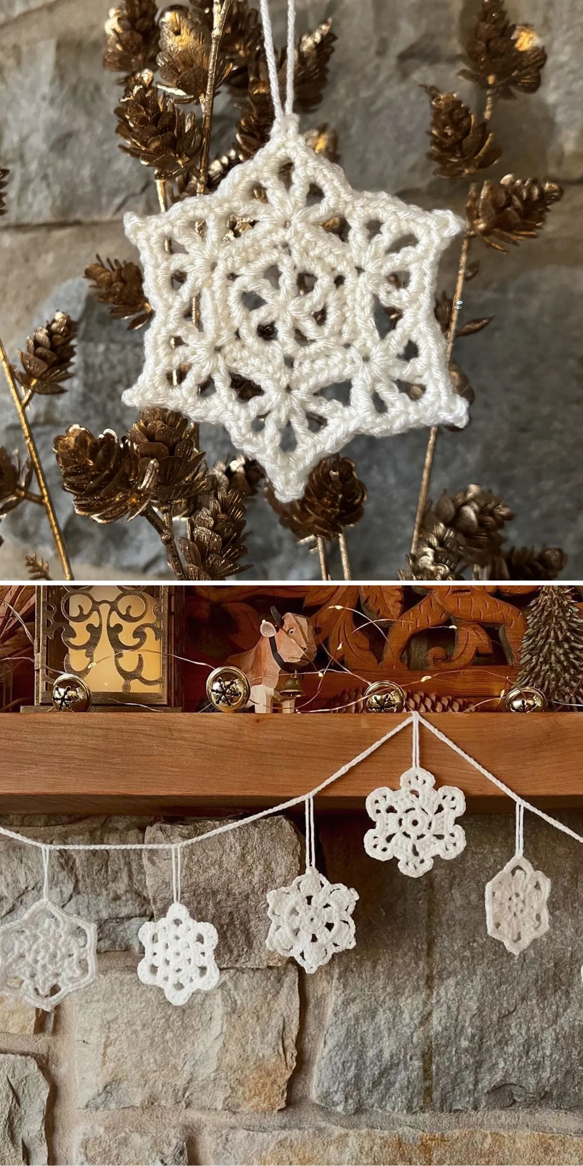 a white crochet snowflake ornament