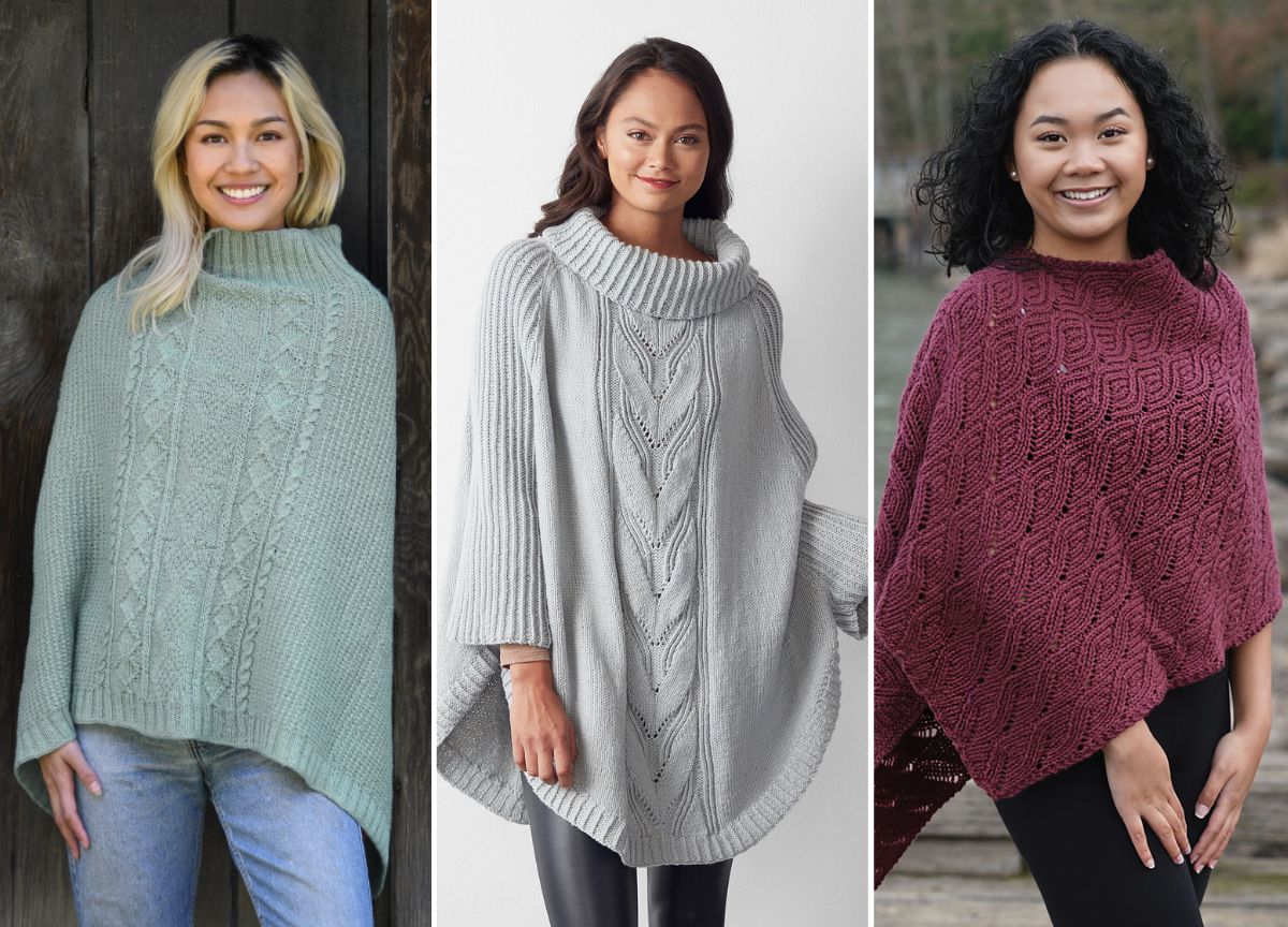 women wearing stylish knitted ponchos