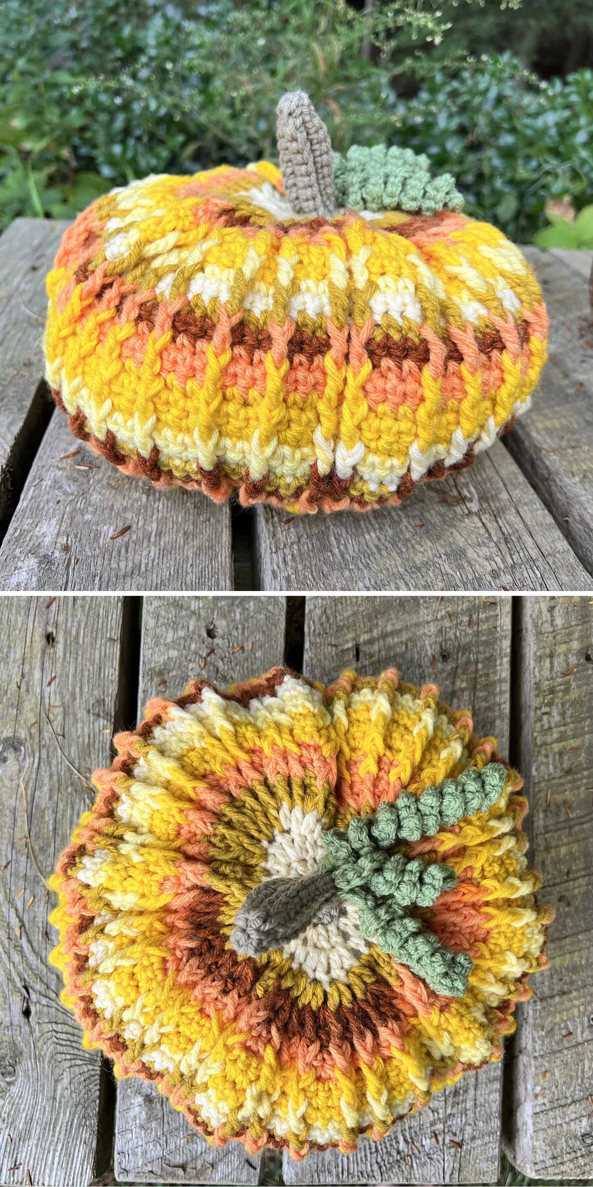 a large squishy crocheted pumpkin