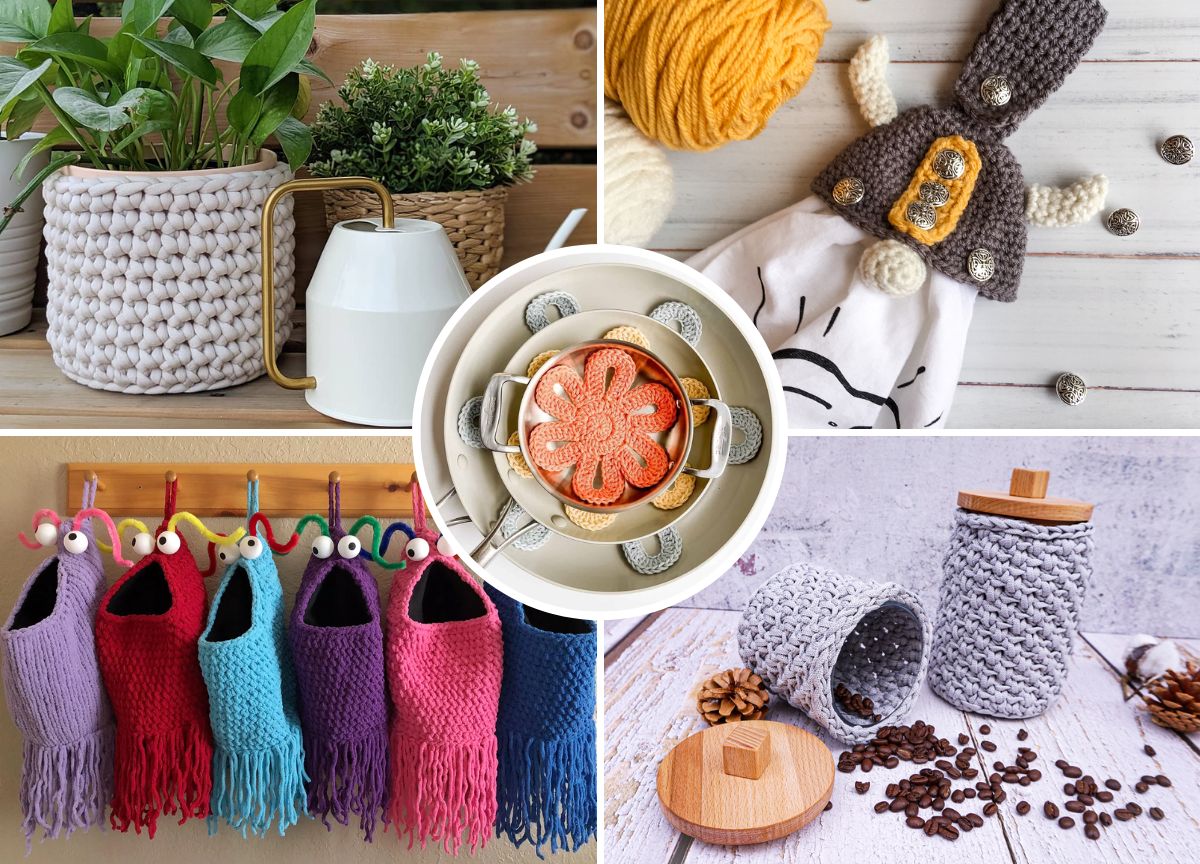 a set of crochet home accessories