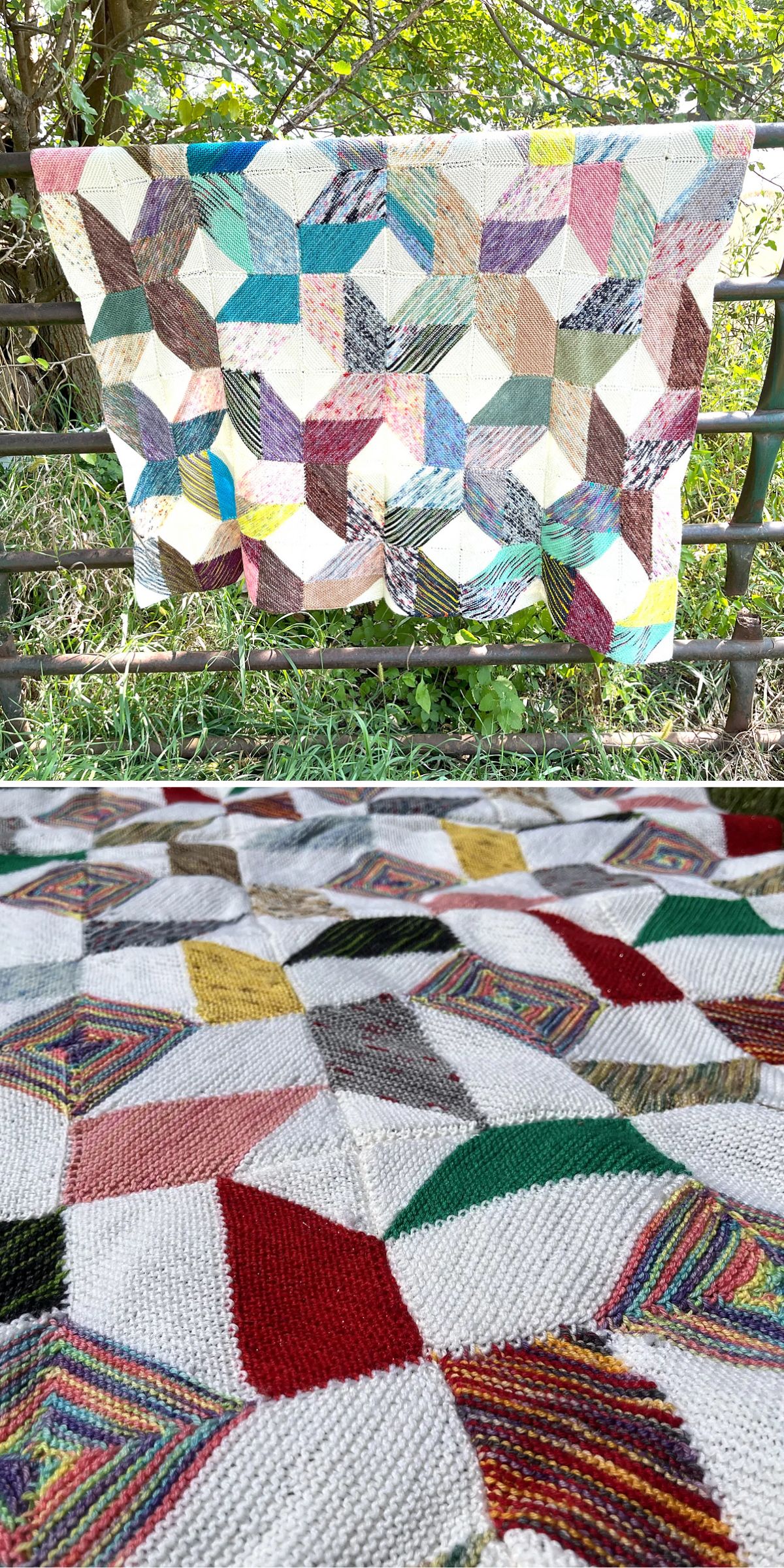 a knitted blanket with a an eye-catching geometric design