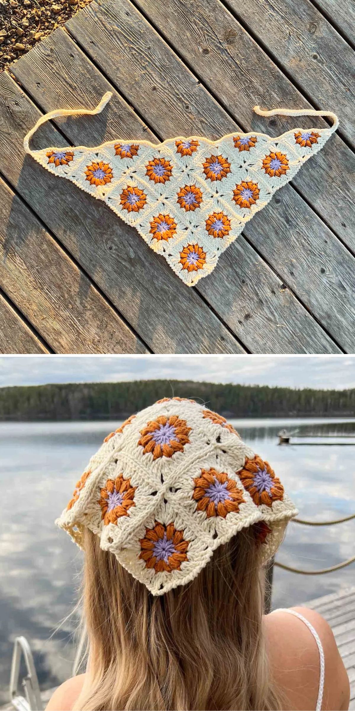 a crochet bandana made from granny squares
