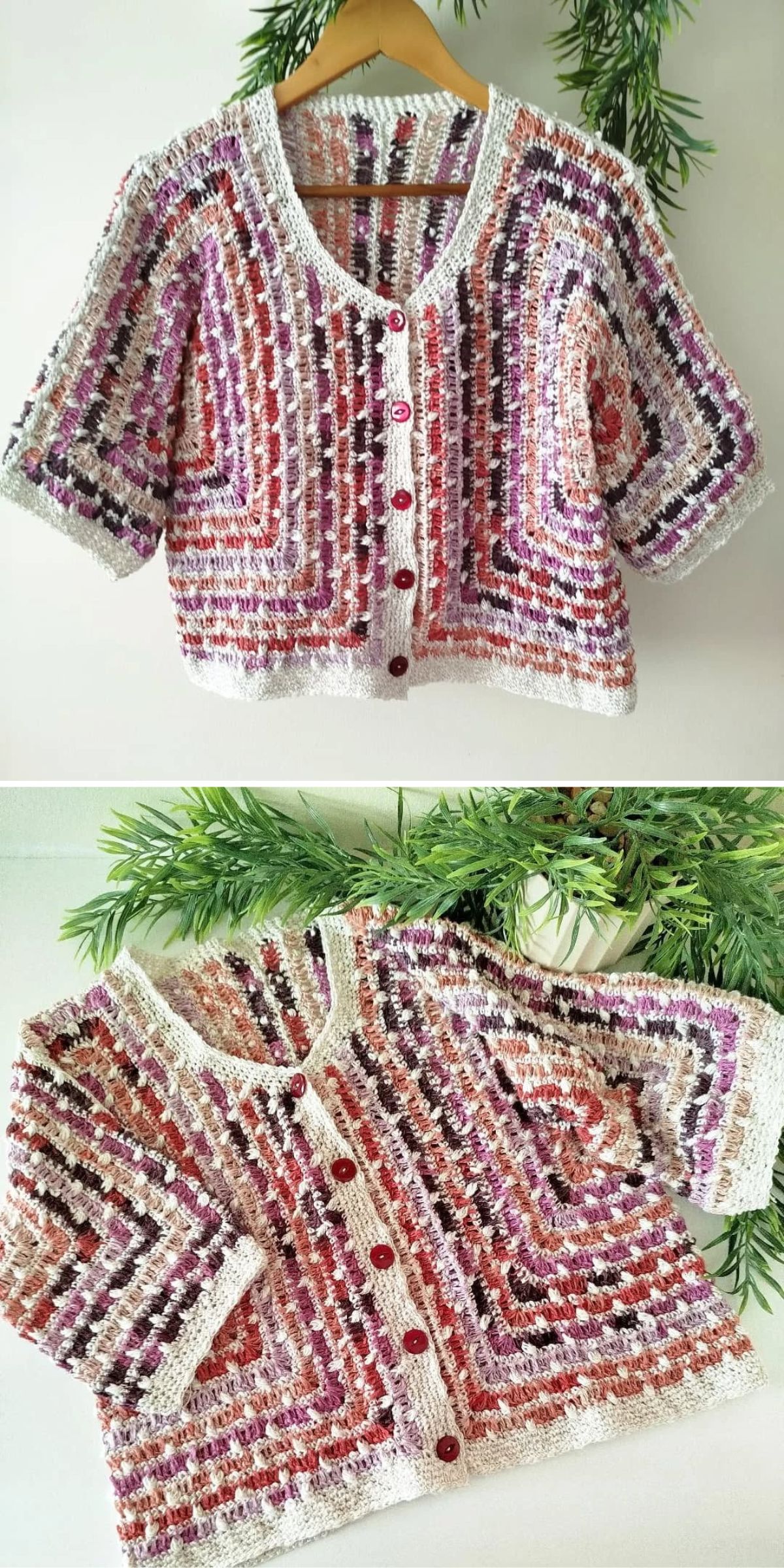 a crochet hexagon cardigan with short sleeves