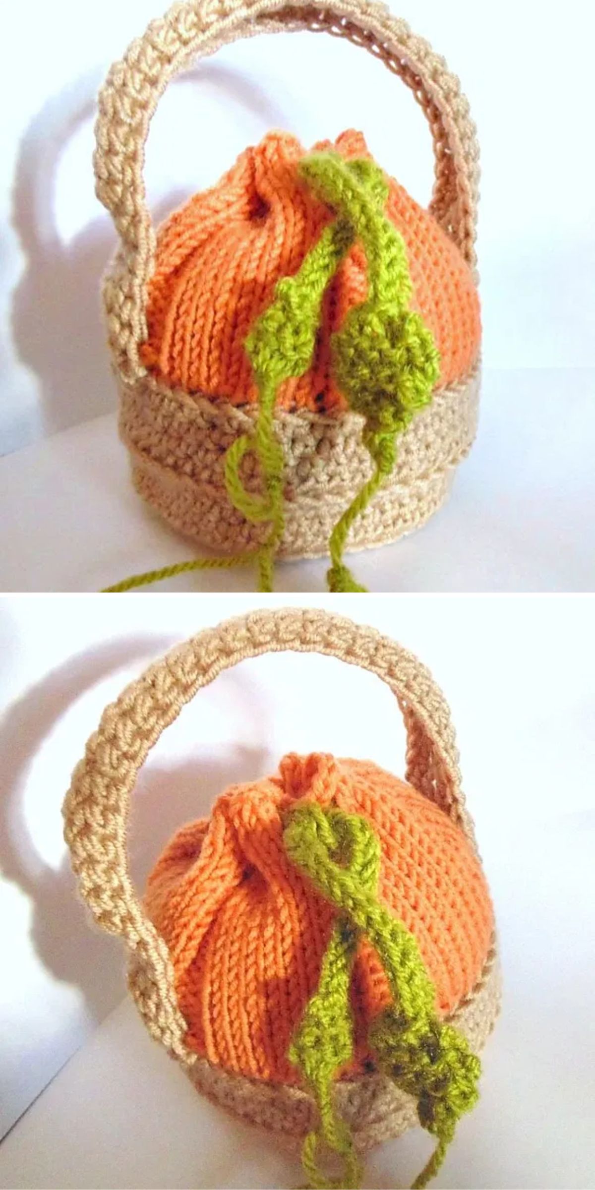 a knitted pumpkin bag