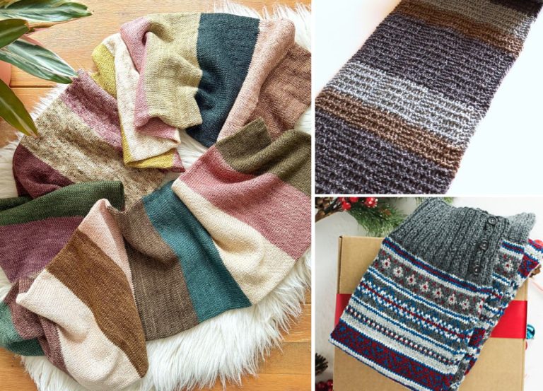 three stylish knitted scarves