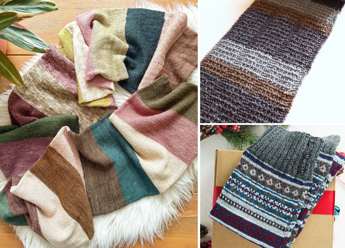 three stylish knitted scarves