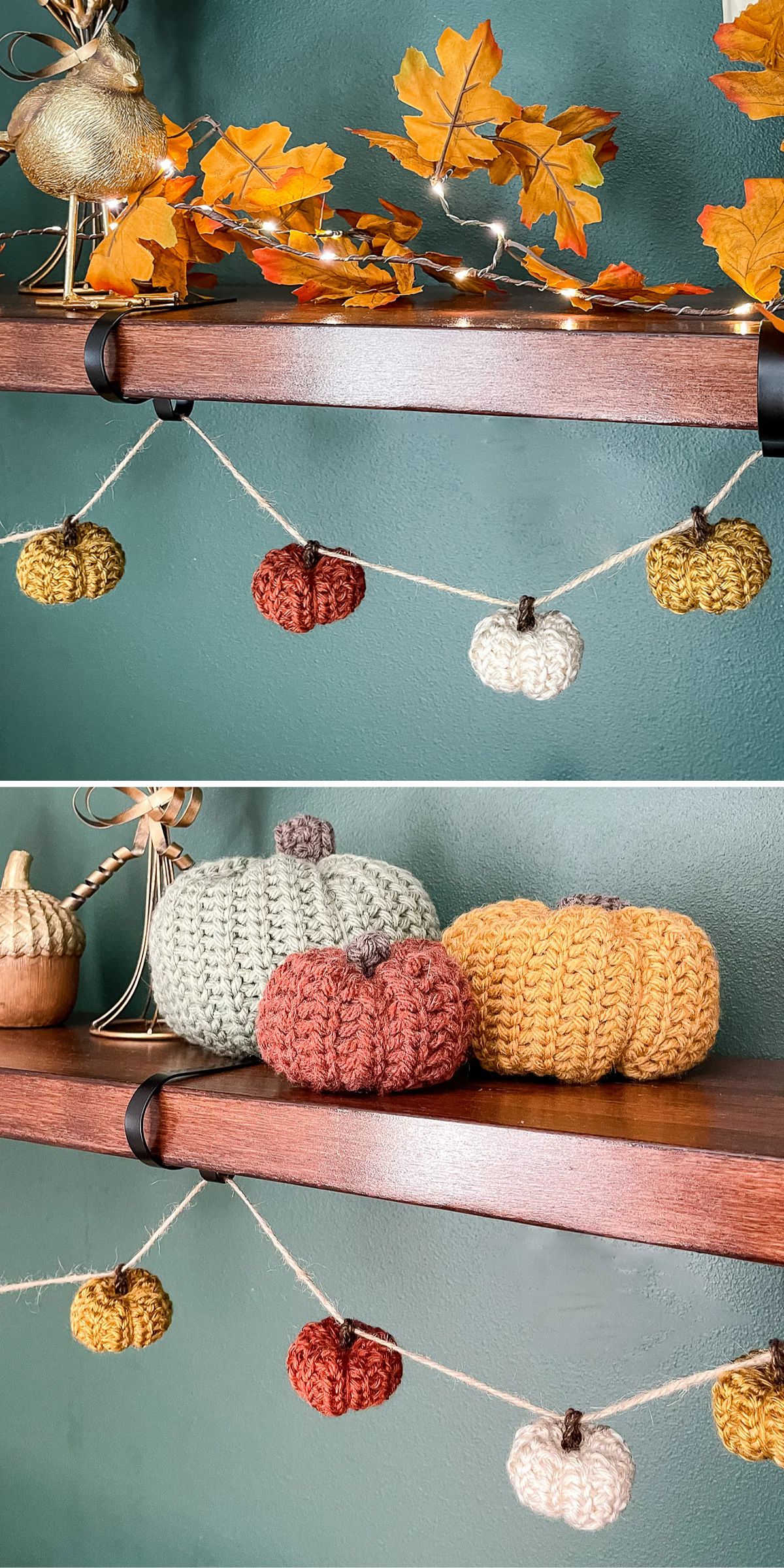 a crochet pumpkin garland