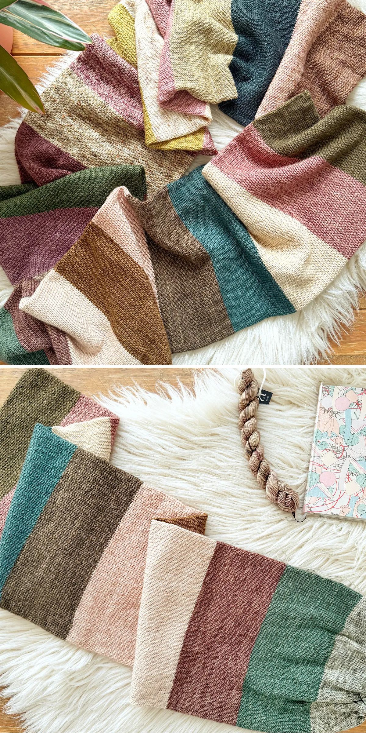 a multicolored knitted scarf