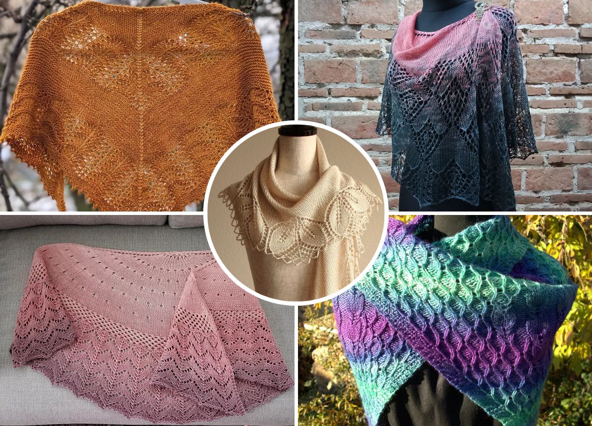 a collage of knitted shawl with decorative textures