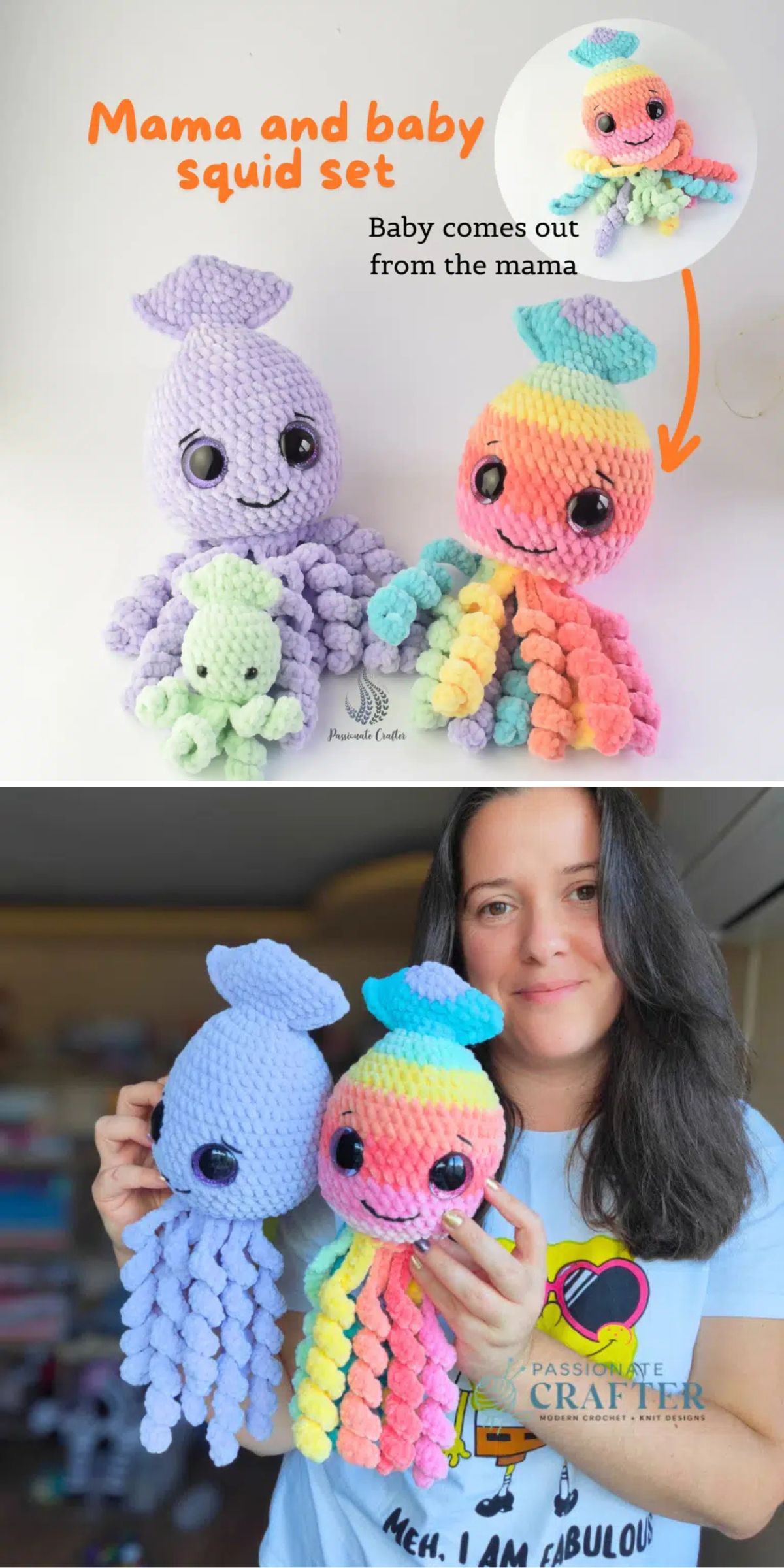 colorful crocheted squids