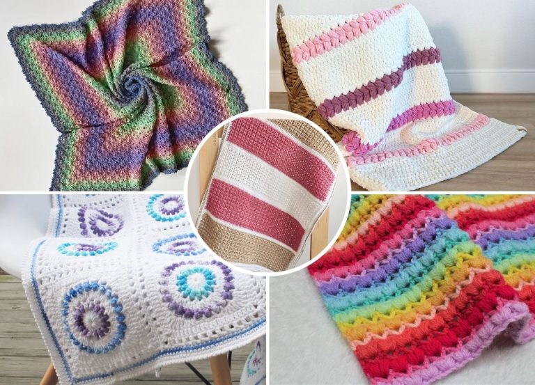crochet baby blankets with colorful textured designs