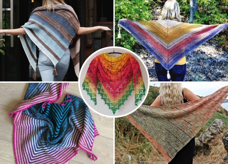 crochet shawls featuring different colorways and textures