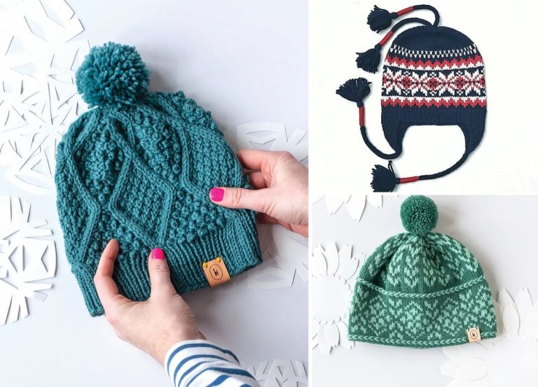 a set of knitted winter hats