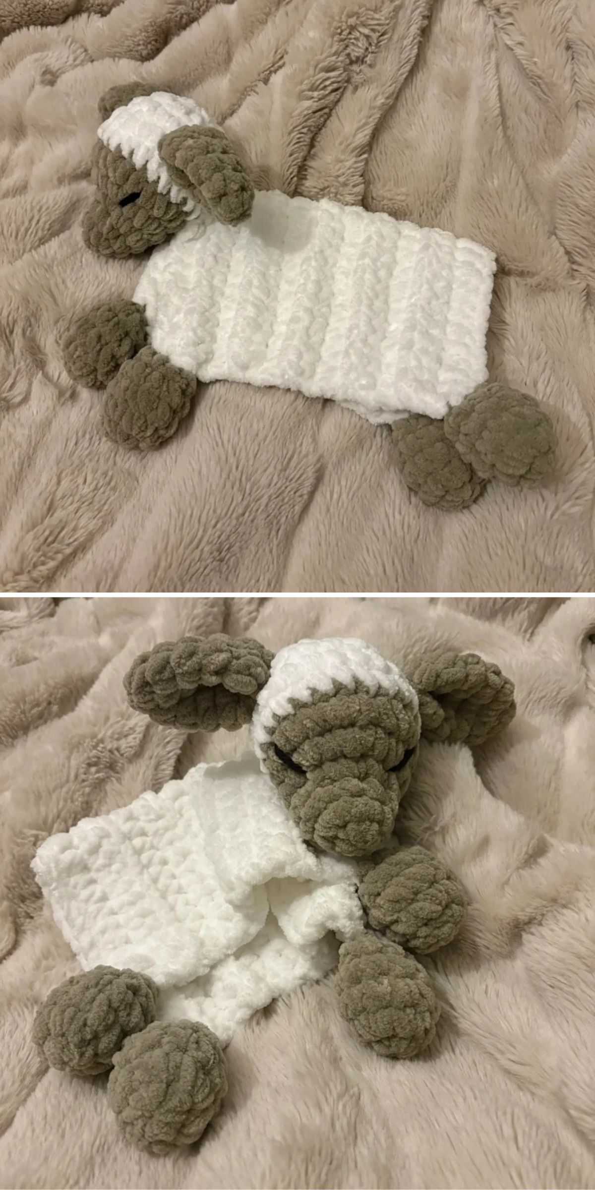 a crocheted lamb lovey