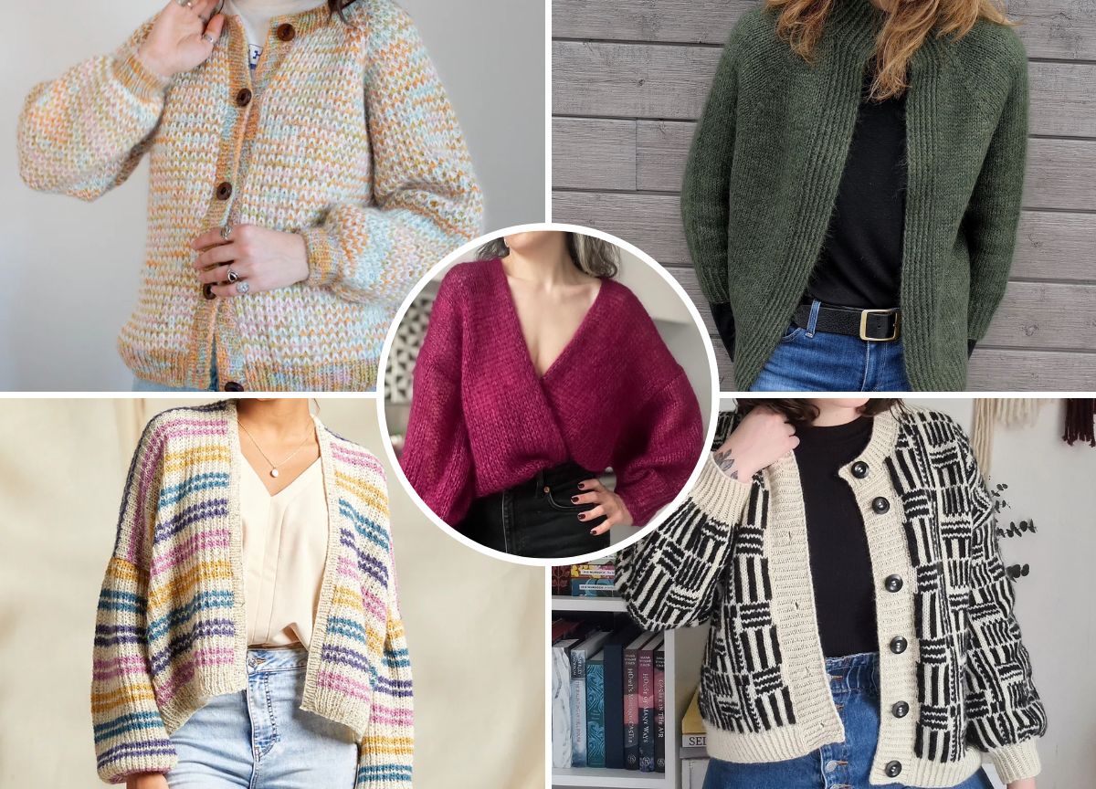 knitted cardigans featuring different designs and colorways