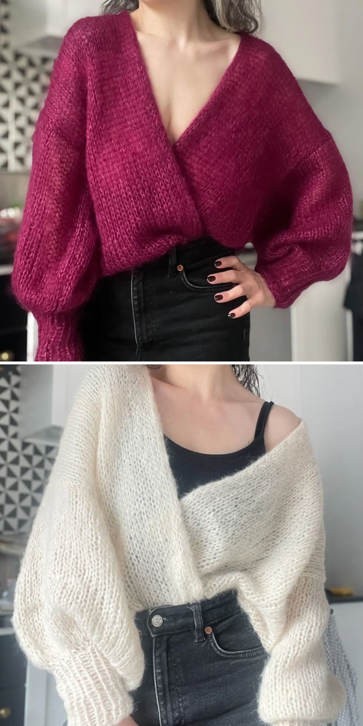 a woman dressed in a knitted cardigan tucked in her jeans